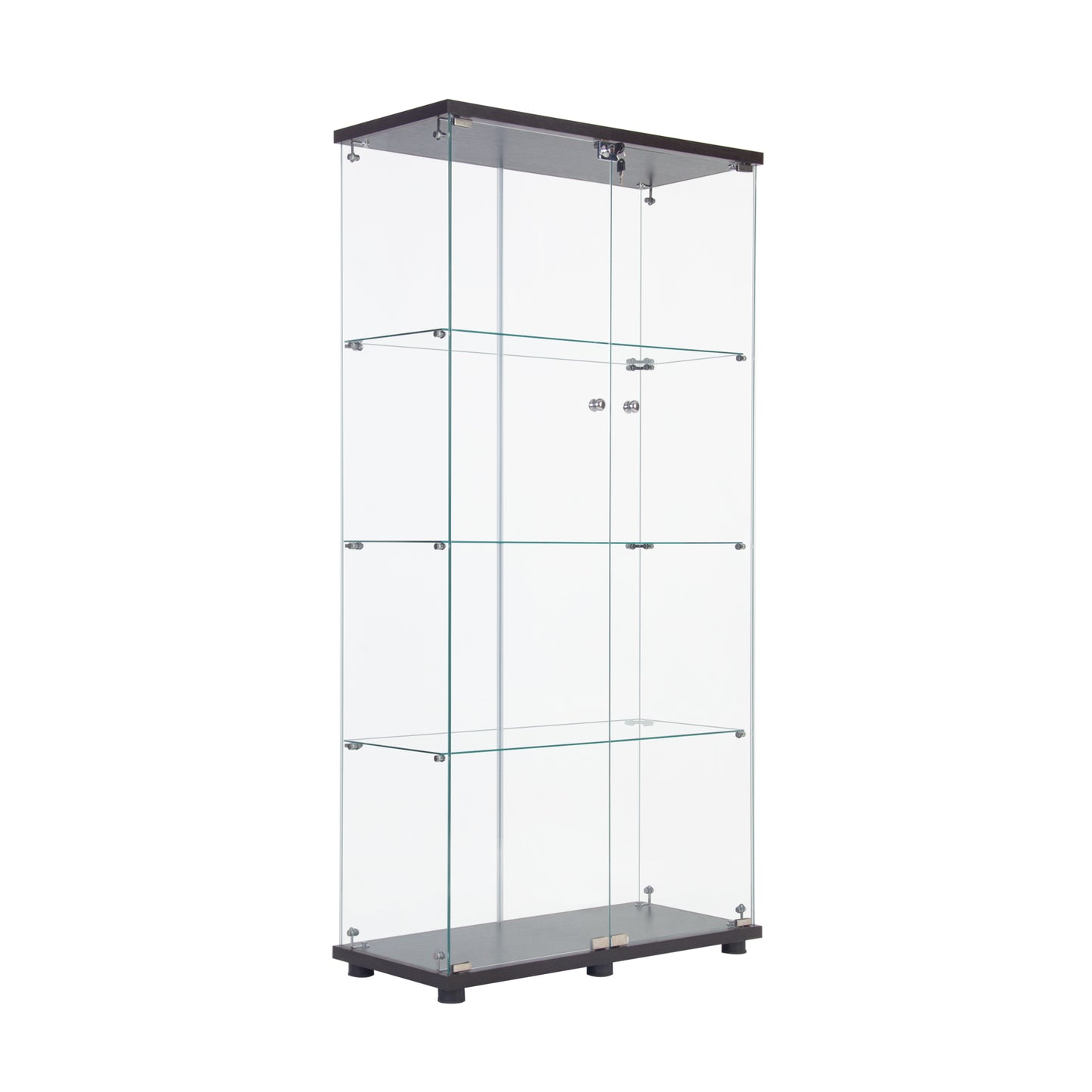 Two Door Glass Cabinet Glass Display Cabinet with 4 Shelves, Black