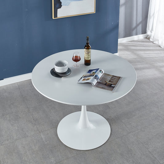 42.1"White Tulip Table Mid-century Dining Table for 4-6 people With Round Mdf Table Top, Pedestal Dining Table, End Table Leisure Coffee Table
