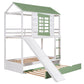 Twin over Twin Size House Bunk Bed with Convertible Slide and Trundle, White+Green