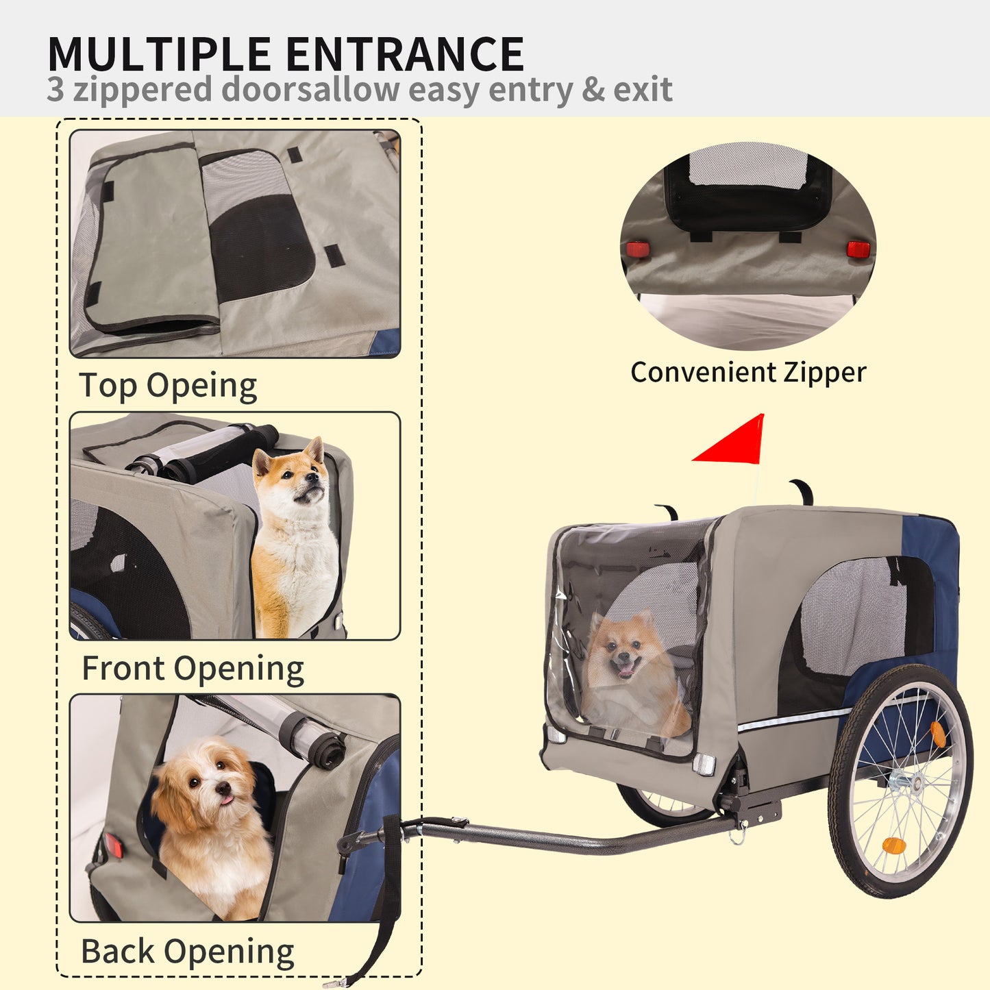 Tangkula Dog Bike Trailer, Breathable Mesh Dog Cart with 3 Entrances, Safety Flag, 8 Reflectors, Folding Pet Carrier Wagon with 20 Inch Wheels, Bicycle Carrier for Medium and Small Sized Dogs