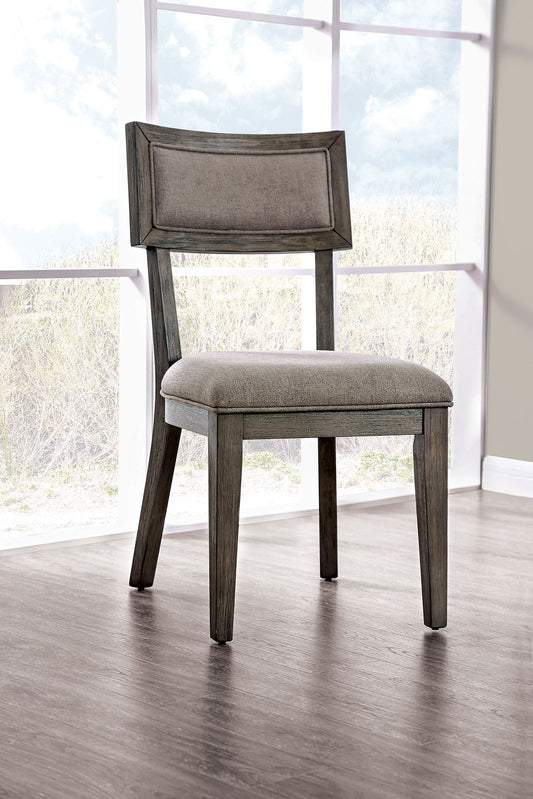 Rustic Grey Solid wood 2pc Dining Chairs Fabric Upholstered Seat Back Curved Dining Room Furniture