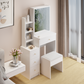 Left Bedside Cabinet Vanity Table + Cushioned Stool, Extra large Sliding mirror, Multi Layer High Capacity Storage, Left Bedside Cabinet, Practical Fashionable Dresser, Modern Makeup Furniture