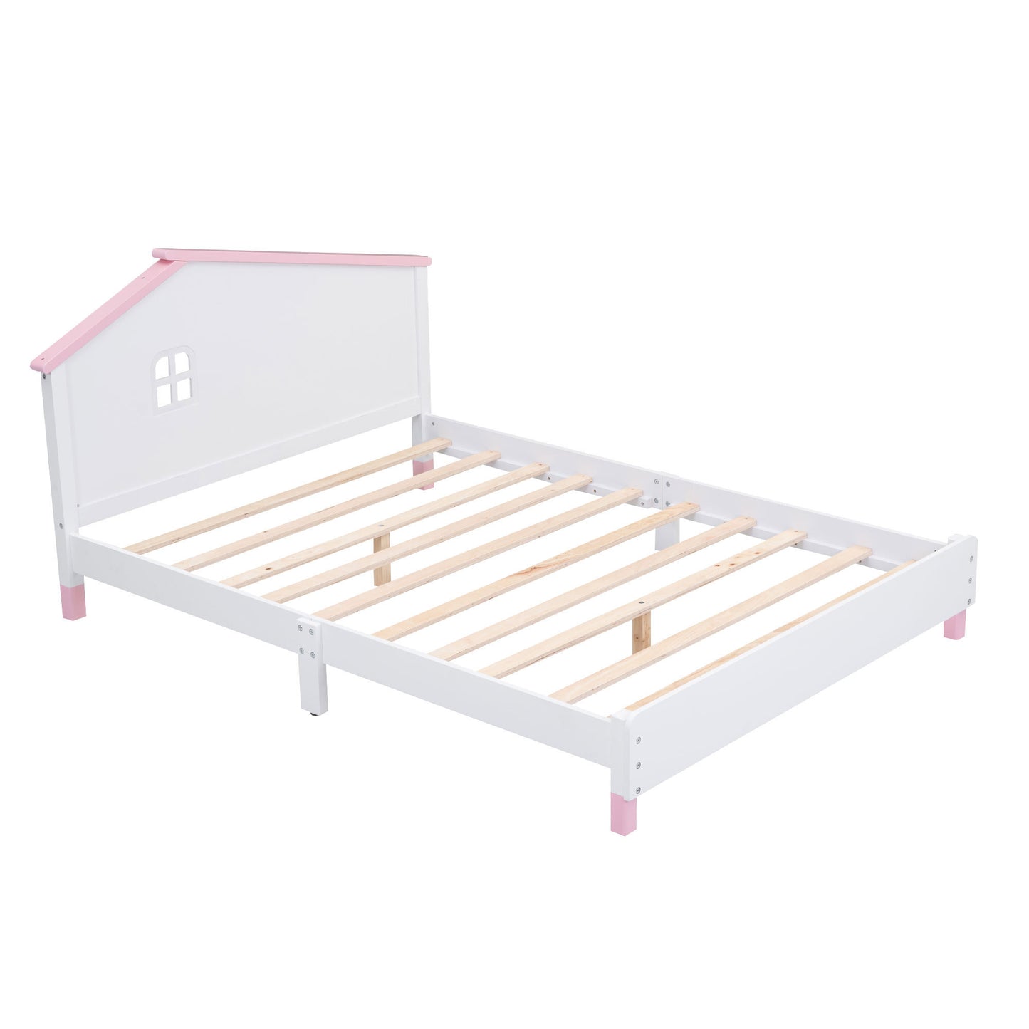 3-Pieces Bedroom Sets Full Size Platform Bed with Nightstand and Storage dresser,White+Pink