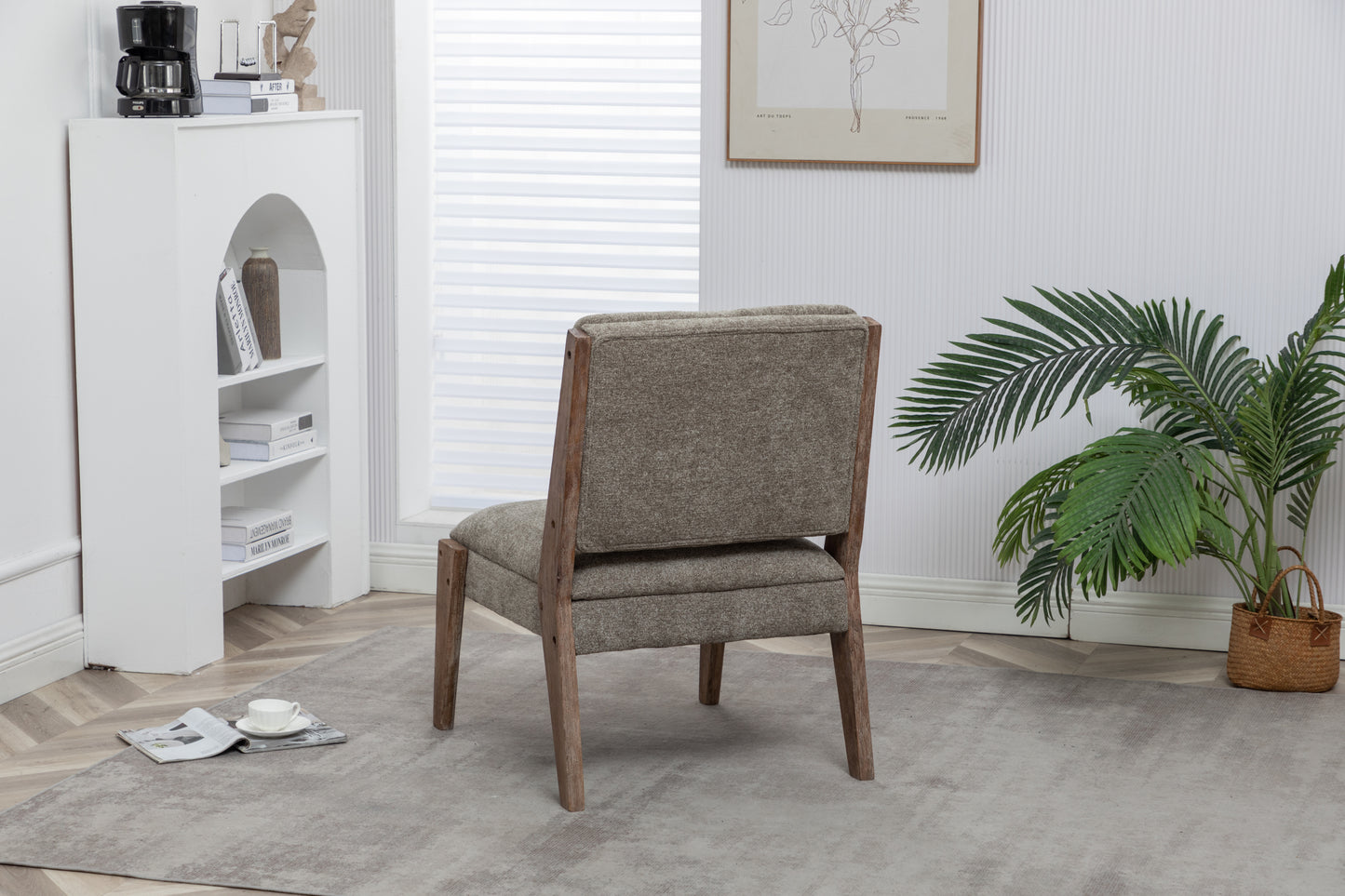 FONDHOME Chenille Single Accent Chair, Wooden Legs, Thick Upholstery, High Density Foam, Small Modern Armless Chair For Living Room Bedroom, Khaki