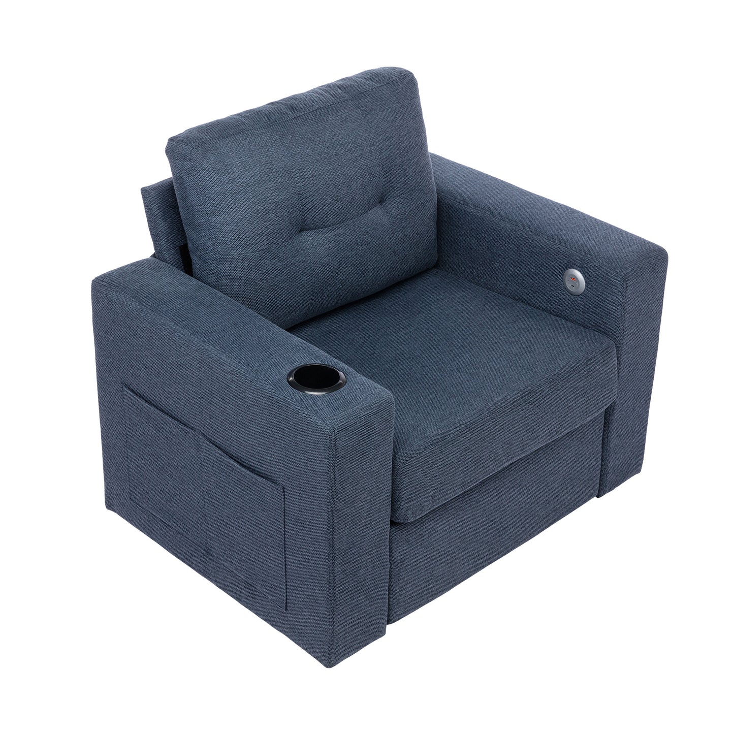 Modern Swivel Sofa, Ergonomic Casual 90 Degree Swivel Single Sofa Seat with Drink Holder Living Room Chair ,Soft Egyptian Velvet Sofa Chair (Blue)