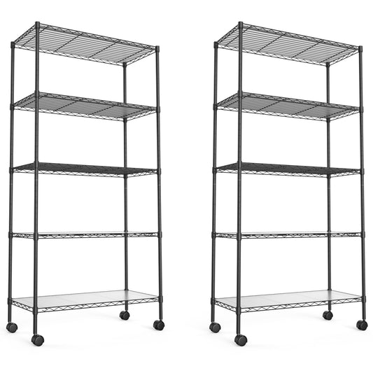 2 Pack 5 Tier Shelf Wire Shelving Unit, NSF Heavy Duty Wire Shelf Metal Large Storage Shelves Height Adjustable Utility for Garage Kitchen Office Commercial Shelving Steel Layer Shelf - Black
