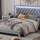 3-Pieces Bedroom Sets,Queen Size Upholstered Platform Bed with LED Lights and Two Nightstands-Gray