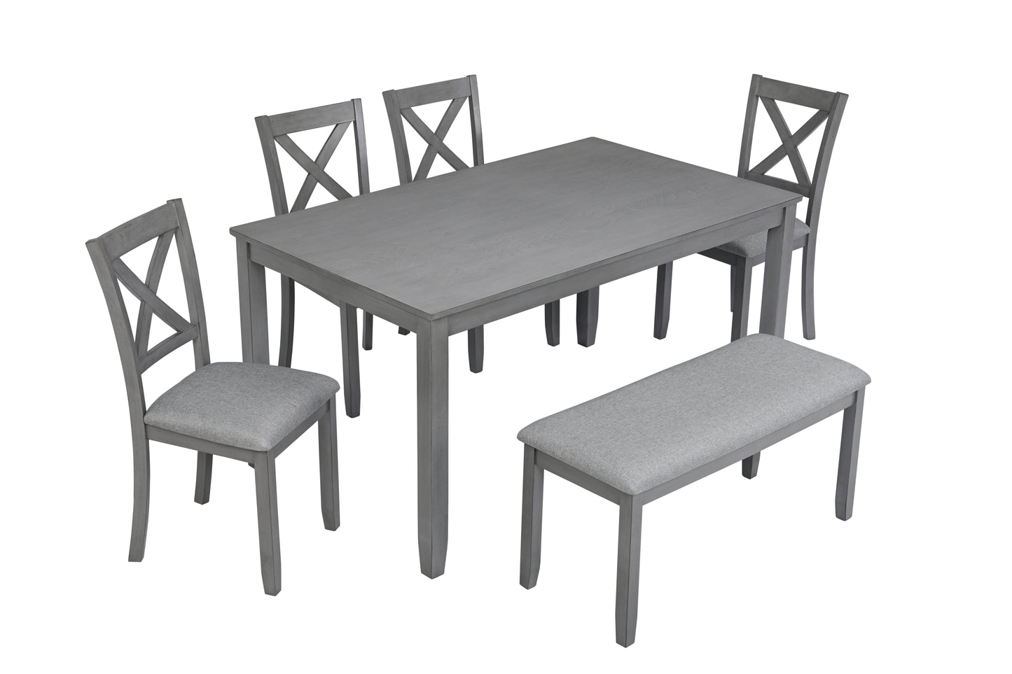 Wooden Dining Rectangular Table with Bench, Kitchen Table with Bench for Small Space,6 Person Dining Table,Gray