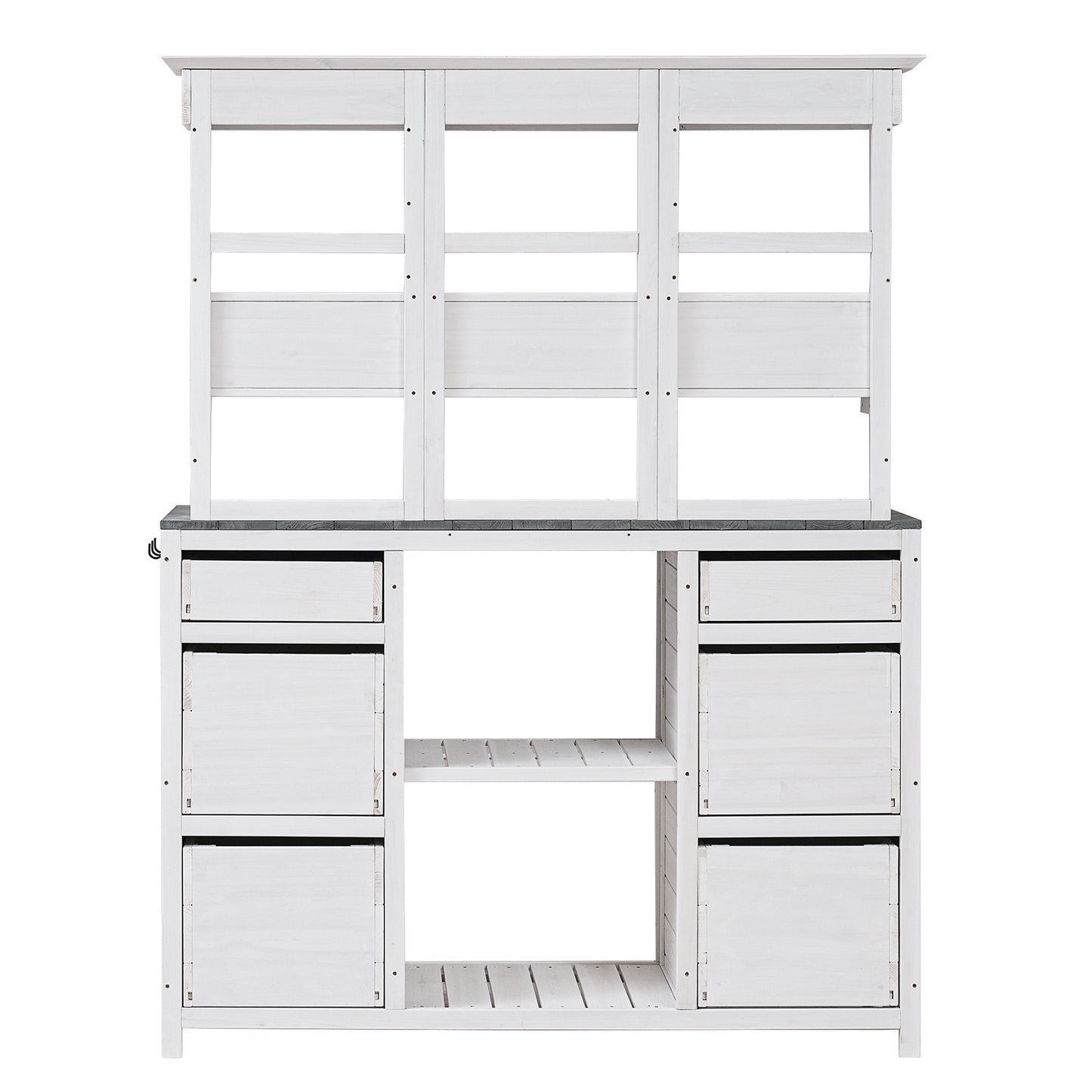 [Video Provided] TOPMAX Garden Potting Bench Table, Rustic and Sleek Design with Multiple Drawers and Shelves for Storage, White and Gray