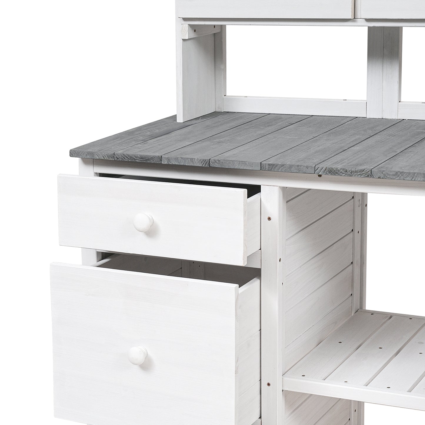 [Video Provided] TOPMAX Garden Potting Bench Table, Rustic and Sleek Design with Multiple Drawers and Shelves for Storage, White and Gray