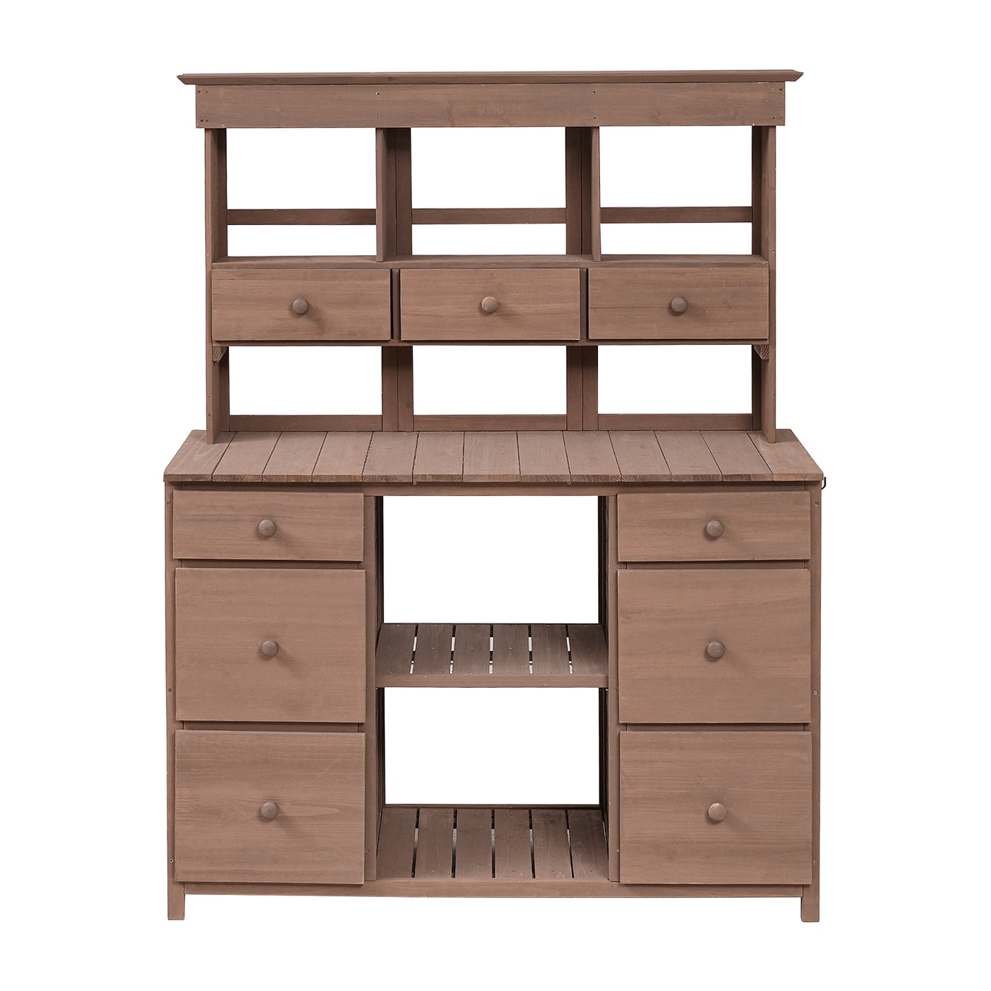 [Video Provided] TOPMAX Garden Potting Bench Table, Rustic and Sleek Design with Multiple Drawers and Shelves for Storage, Brown