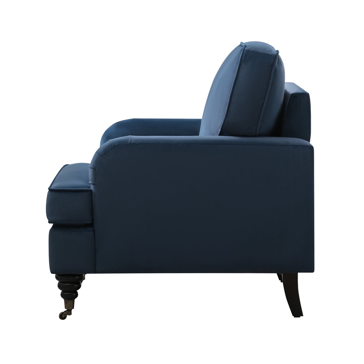 Velvet Accent Chair, Sofa Armchair with Casters, Mid-Century Modern Velvet Upholstered Comfort Oversized Armchair with Wooden Legs, Reading Chairiving Room Chair, Dark Blue