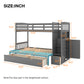 Twin over Full/Twin Bunk Bed, Convertible Bottom Bed, Storage Shelves and Drawers, Gray