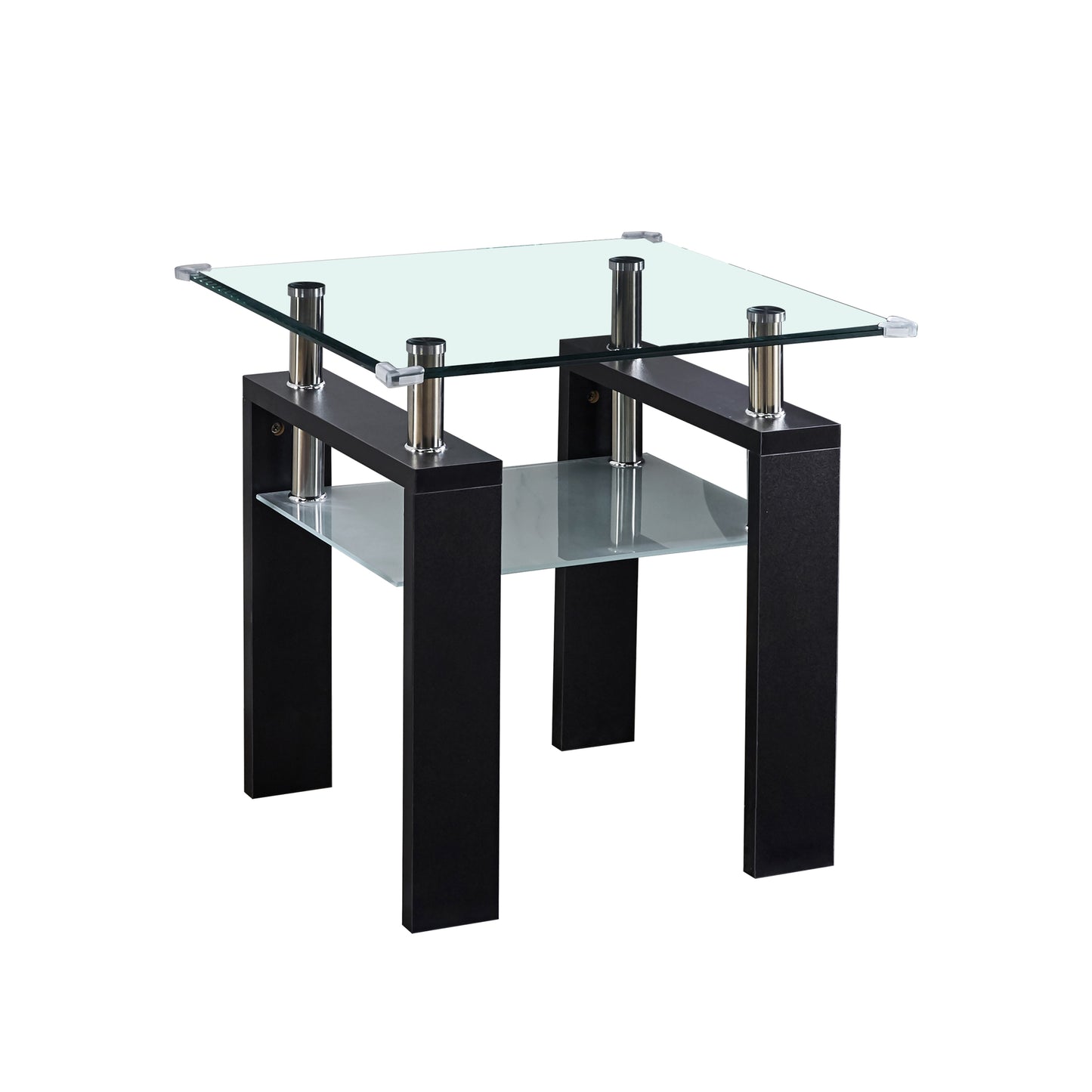 Clear Glass Top Side Table, 24"x24"x24" End Table, Modern Design For Home