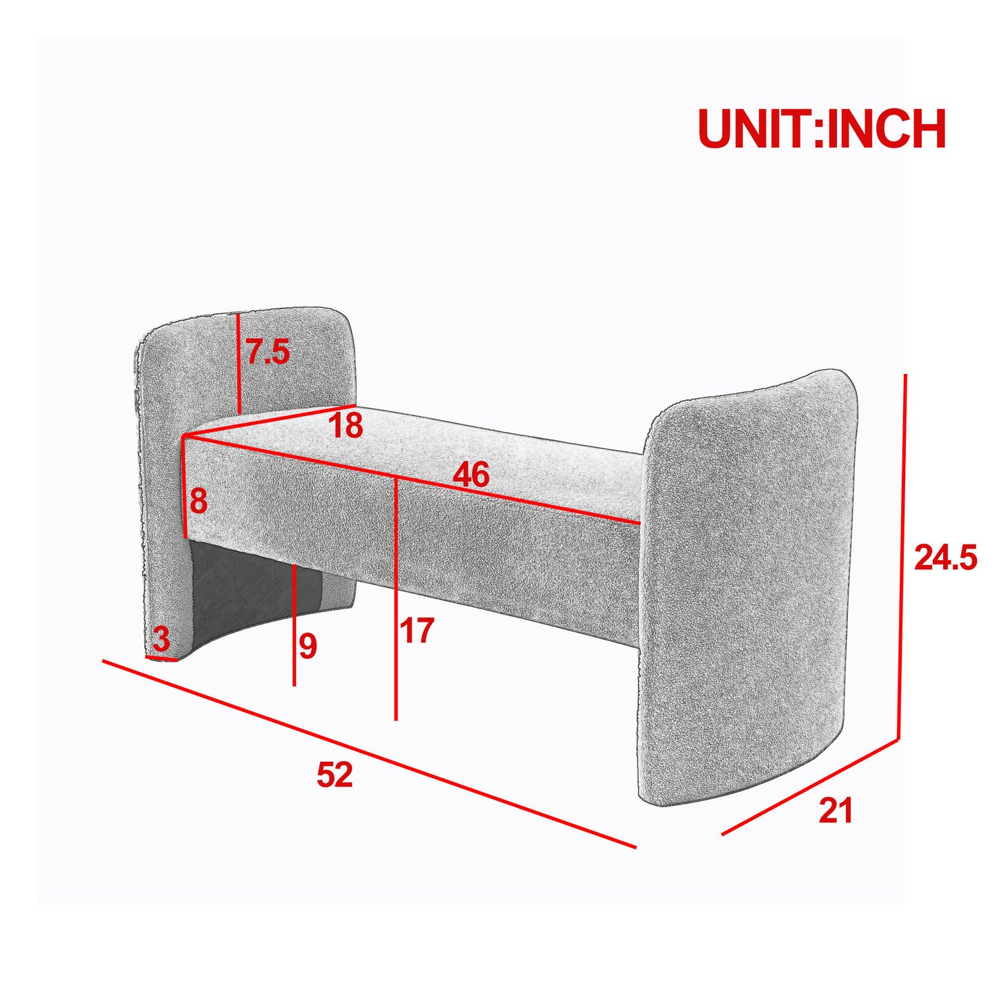 52" Bench for Bedroom End of Bed Modern Contemporary Design Ottoman Couch Long Bench Window Sitting Fireplace Bench, Teddy