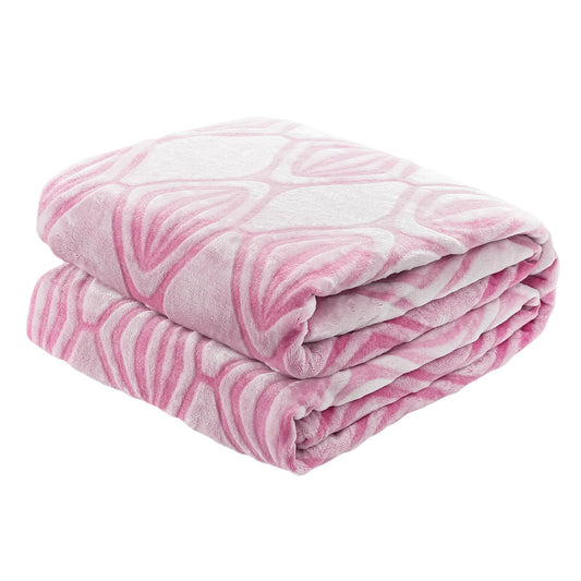 Pack Of 2 Back Printing Shaved Flannel Plush Blanket, checked Blanket for Bed or Sofa, 80" x 90", Pink (The original code: W1223KTBK4286B-PINK)