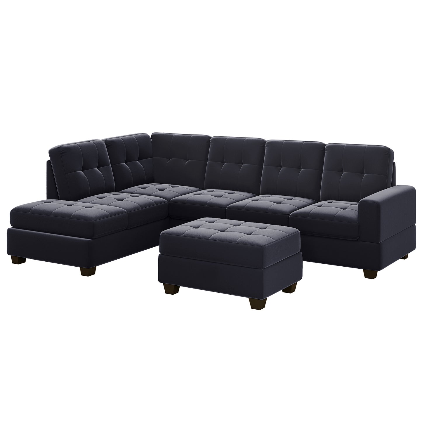 Modern Sectional Sofa with Reversible Chaise, L Shaped Couch Set with Storage Ottoman and Two Cup Holders for Living Room