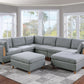 Living Room Furniture 8pc Sectional Sofa Set Light Grey Dorris Fabric Couch 3x Wedges 3x Armless Chair And 2x Ottomans