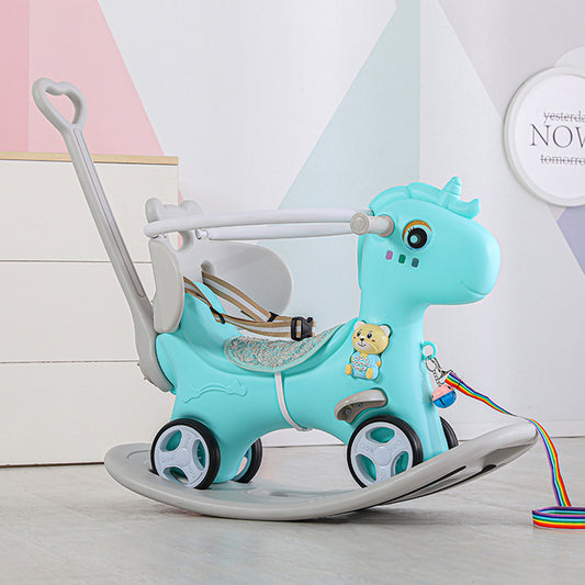 Rocking Horse for Toddlers, Balance Bike Ride On Toys with Push Handle, Backrest and Balance Board for Baby Girl and Boy, Unicorn Kids Riding Birthday (Blue)