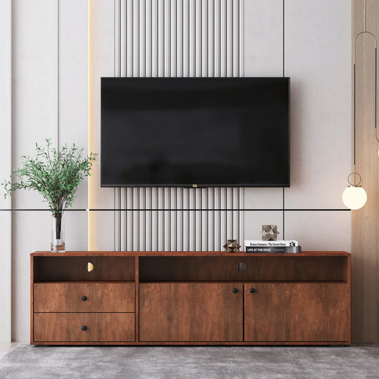 62.99" Modern style multi-storage dark brown slide rail TV cabinet