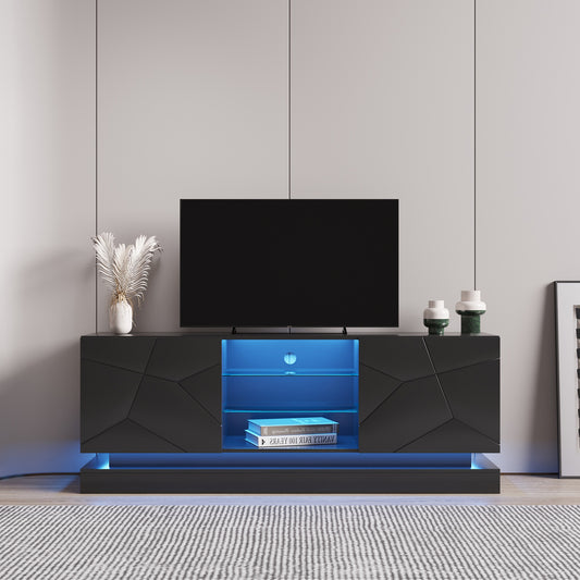 Modern, Stylish Functional TV stand with Color Changing LED Lights, Universal Entertainment Center, Black