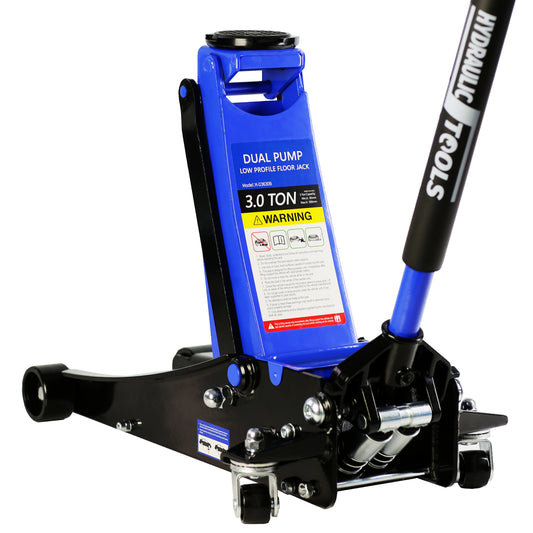 3t Low Profile Jack, Blue and Black, Ultra Low Floor Jack with Dual Pistons Quick Lift Pump, Car Jack Hydraulic AutoLifts for Home Garage, Truck Jack Hydraulic