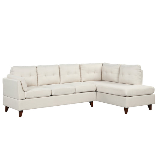 Modern Linen Fabric Sofa, L-Shape Couch with Chaise Lounge, Sectional Sofa with one Lumbar Pad, Beige