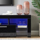 Black modern TV Stand with LED Lights, high glossy front TV Cabinet, can be assembled in Lounge Room, Living Room or Bedroom, color:black