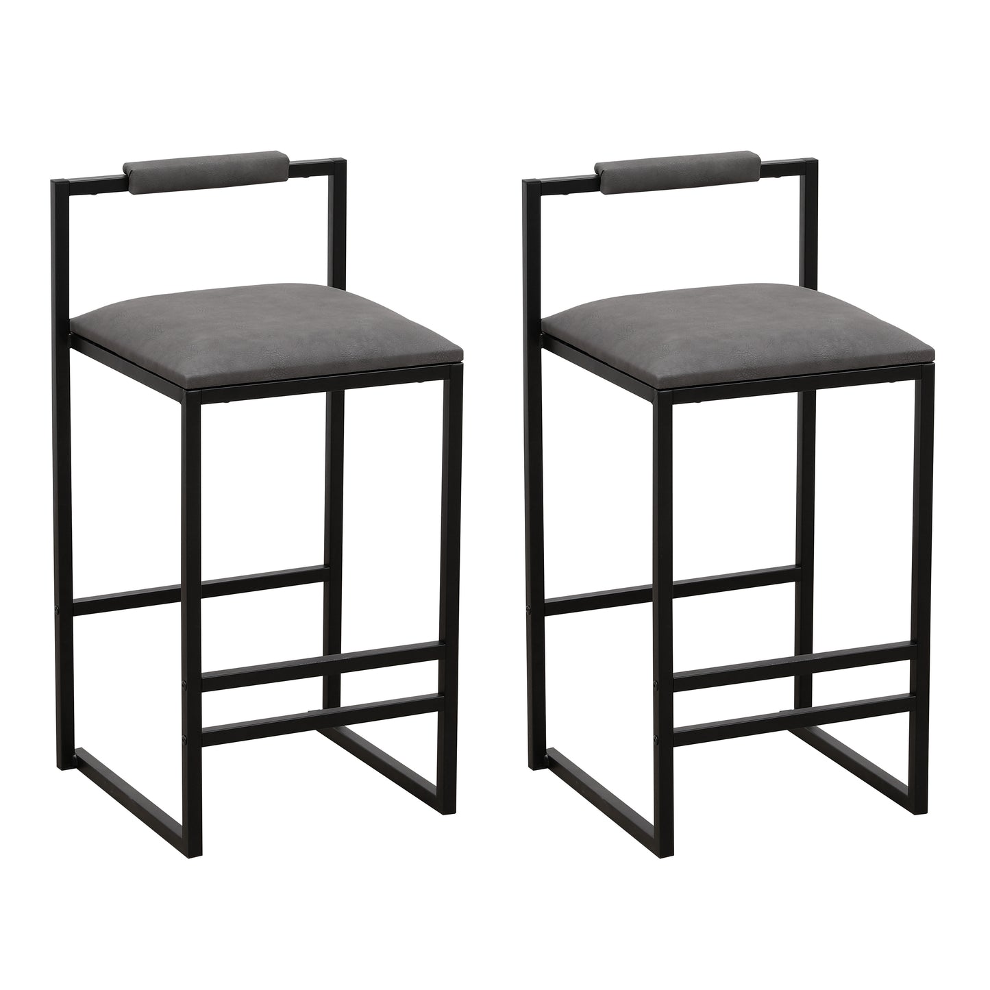 Set of 2 Counter Height Barstools Kitchen Island Stools with Back Modern Armless Metal Legs & PU Gray Upholstered Chairs (Gray with Back)