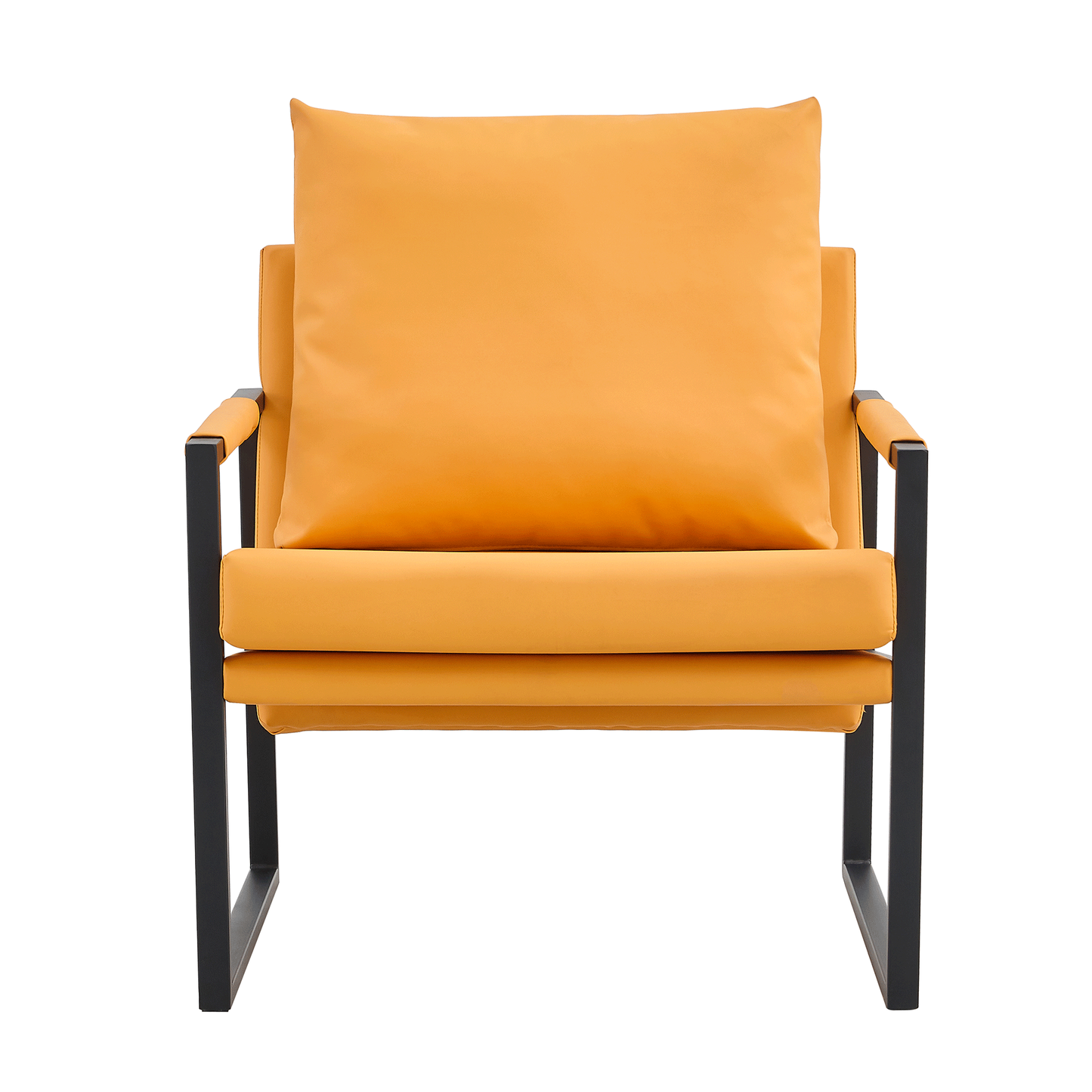 PU Leather Accent Arm Chair Mid Century Modern Upholstered Armchair with Metal Frame Extra-Thick Padded Backrest and Seat Cushion Sofa Chairs for Living Room (orange PU Leather + Metal Frame + Foam)