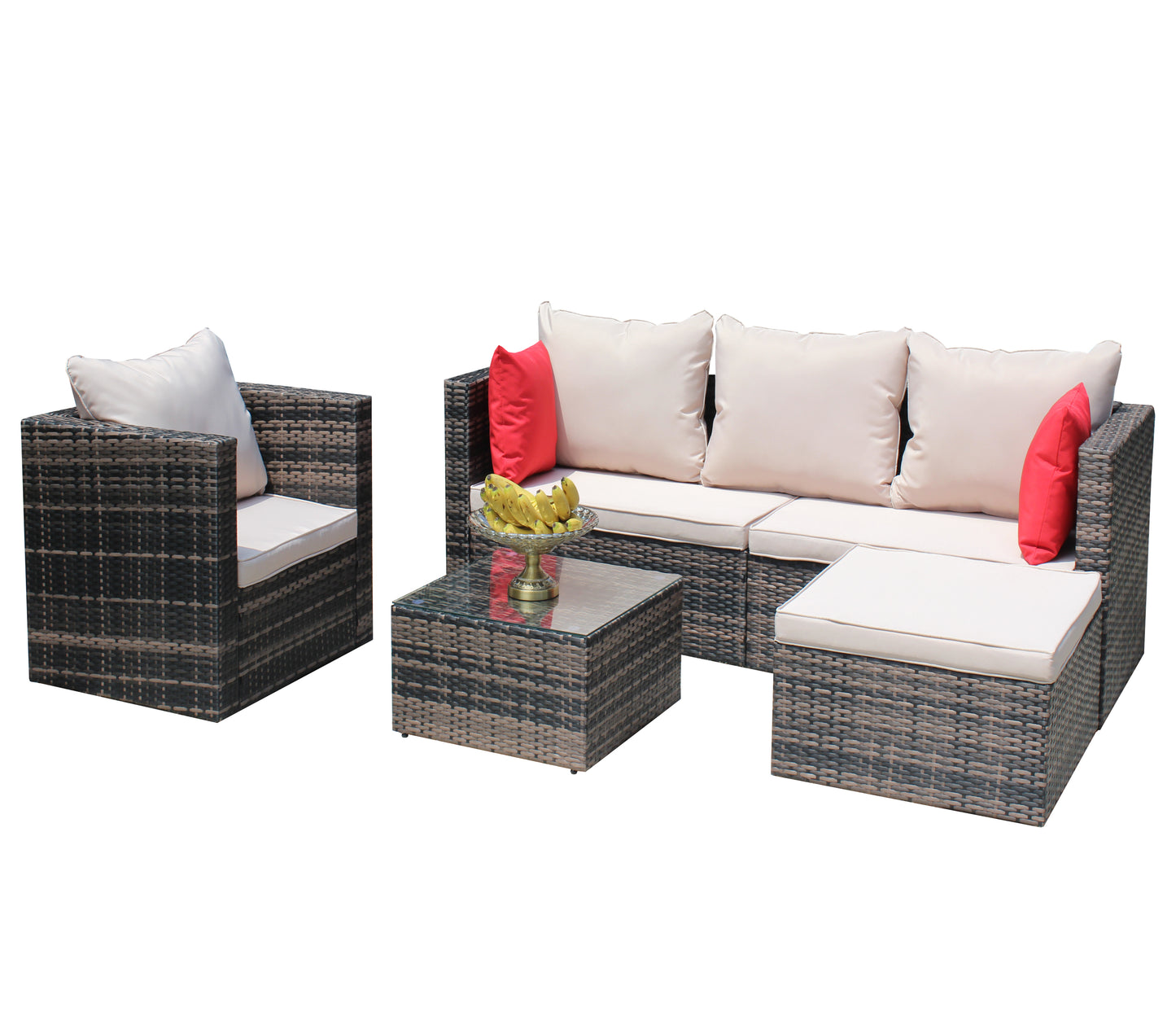 Rattan Patio Furniture Set Wicker Sofa Cushioned Sectional Furniture Set Garden Patio Sofa Set (4 Pieces, Brown)