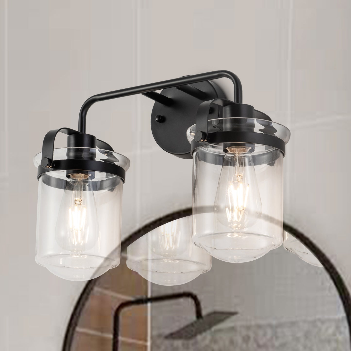 Wall Sconces Set of 2 with Clear Glass Shade, Modern Wall Sconce, Industrial Indoor Wall Light Fixture for Bathroom Living Room Bedroom Over Kitchen Sink, E26 Socket, Bulbs Not Included