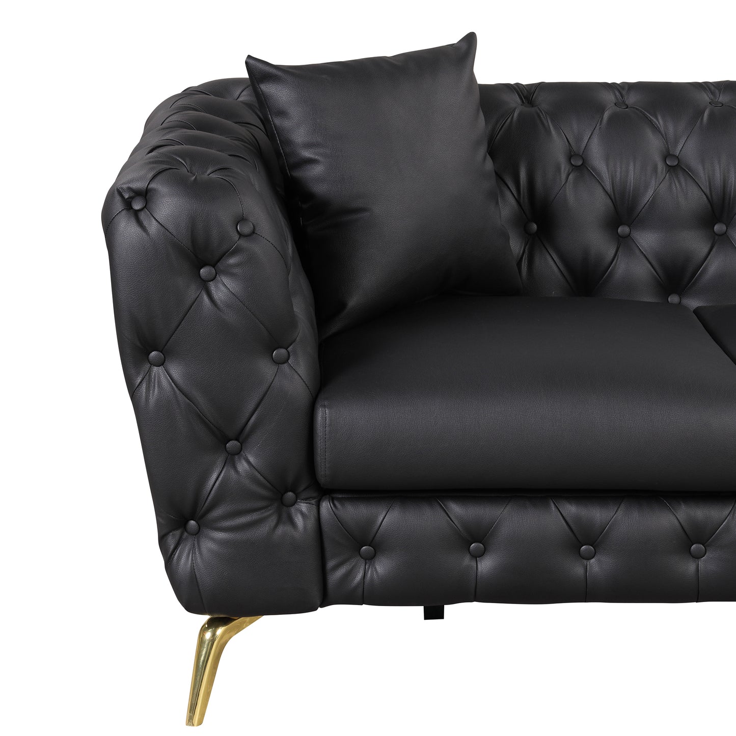 44" Modern Sofa Couch PU Upholstered Sofa with Sturdy Metal Legs, Button Tufted Back, Single Sofa Chair for Living Room, Apartment, Home Office, Black