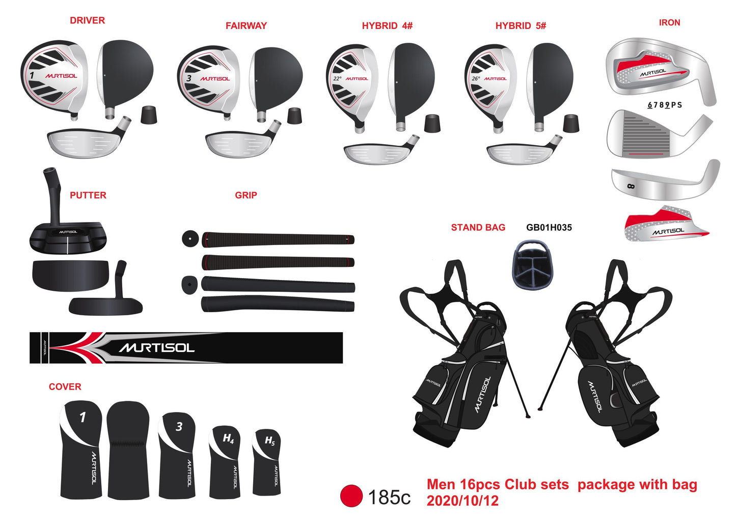 RH MEN Adult golf club set for men 16-piece set black/red
