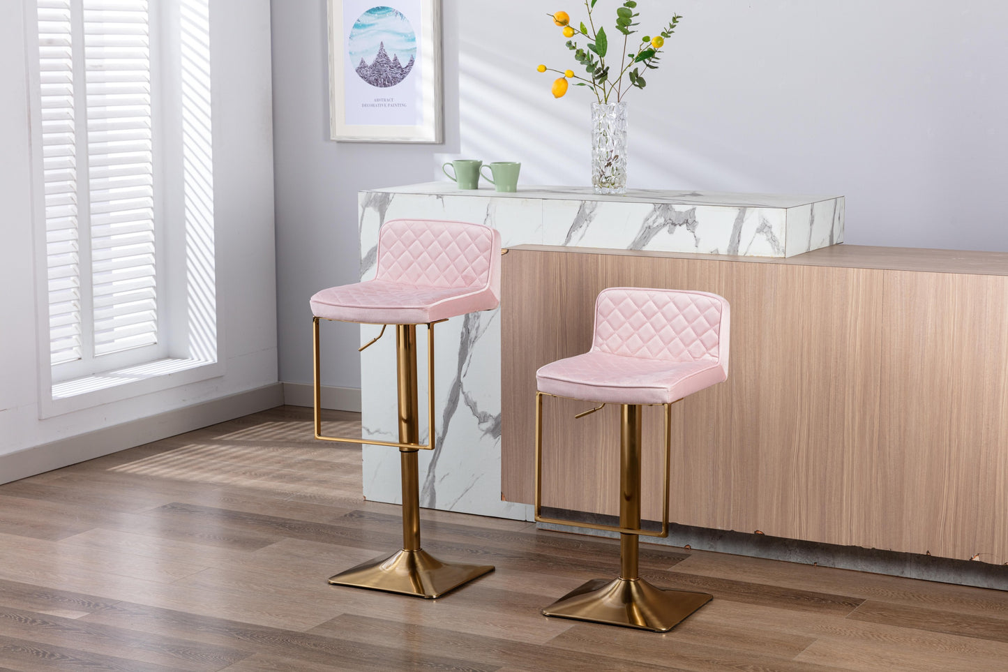 Bar Stools - Swivel Barstool Chairs with Back, Modern Pub Kitchen Counter Height, velvet, (1pc/ctn)