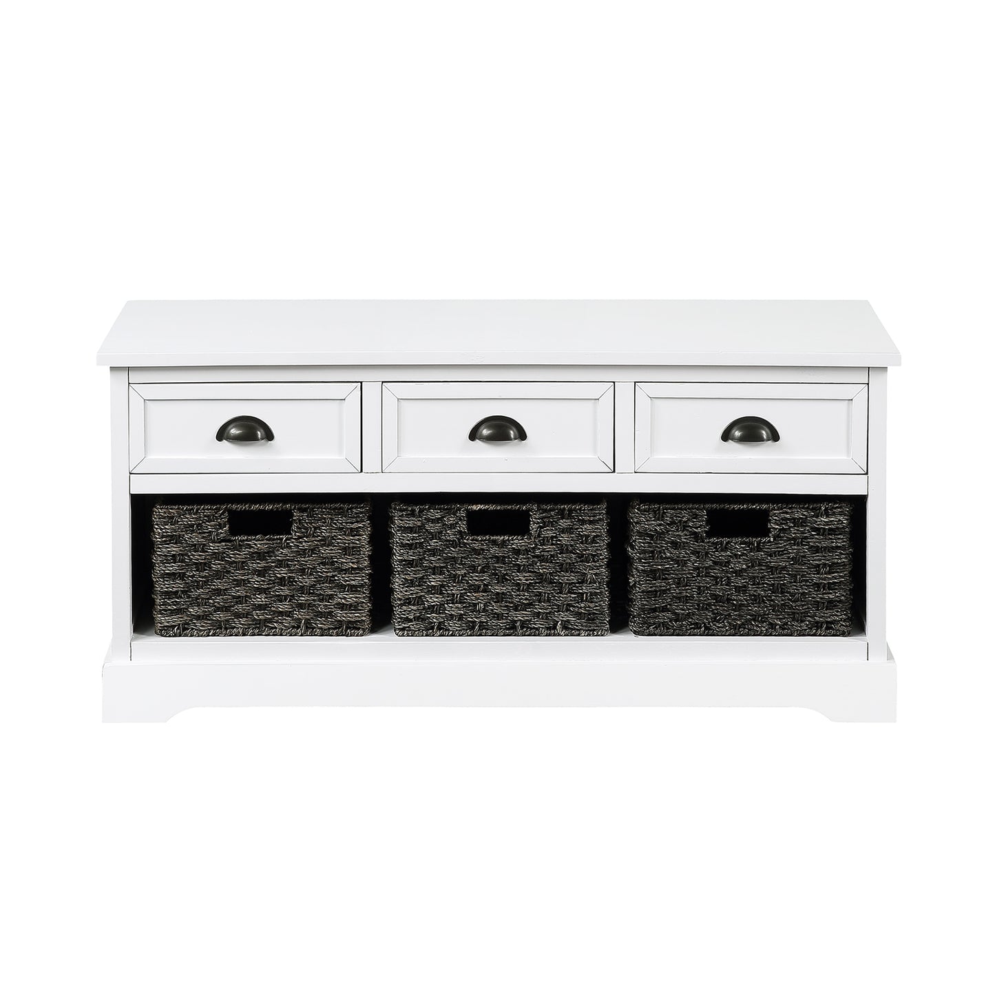 Homes Collection Wood Storage Bench with 3 Drawers and 3 Woven Baskets