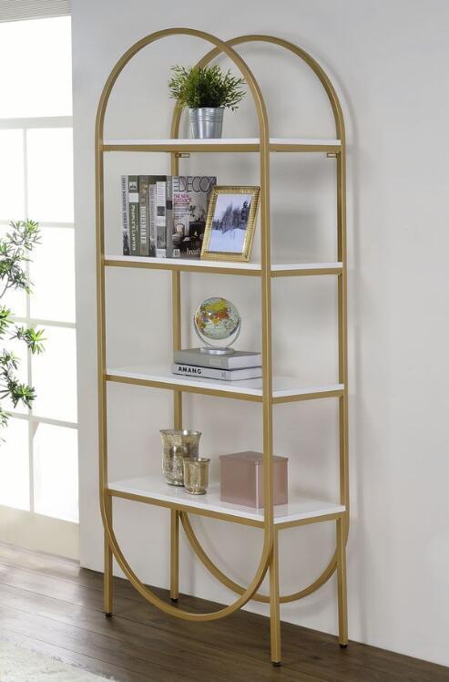 Lightmane Bookshelf, White High Gloss & Gold