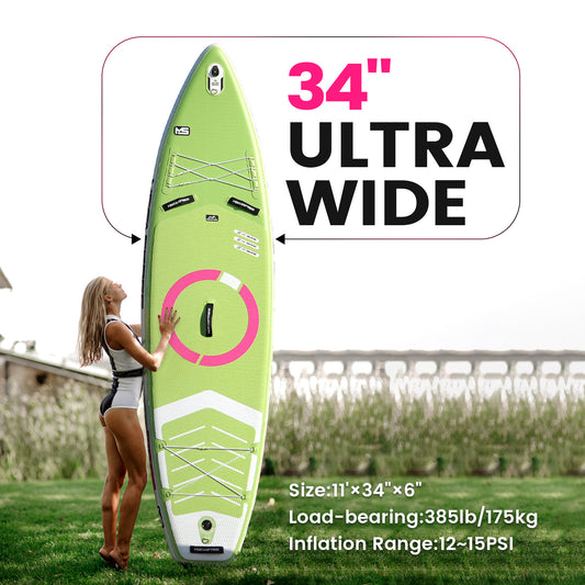 Inflatable Stand Up Paddle Board 11'x34"x6" With Premium SUP Accessories & Backpack, Wide Stance, Bottom Fin for Paddling, Paddle, Leash, Surf Control, Non-Slip Deck for Youth & Adult