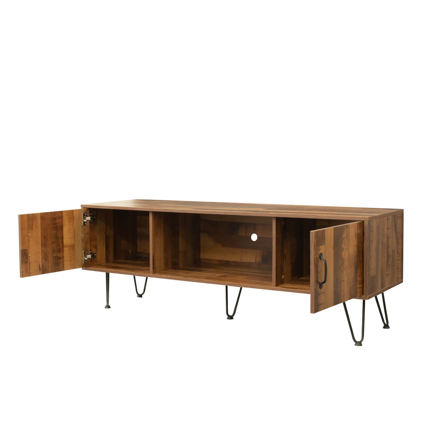 TV Media Stand, 60 inch Wide, Modern Industrial, Living Room Entertainment Center, Storage Shelves and Cabinets, for Flat Screen TVs up to 65 inches in Natural