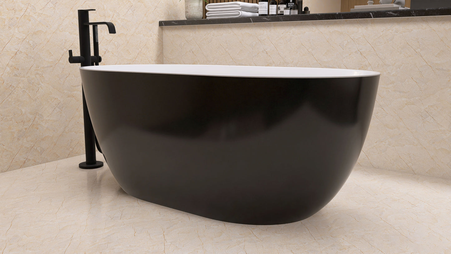 59" Acrylic Free Standing Tub - Classic Oval Shape Soaking Tub, Adjustable Freestanding Bathtub with Integrated Slotted Overflow and Chrome Pop-up Drain Anti-clogging Black