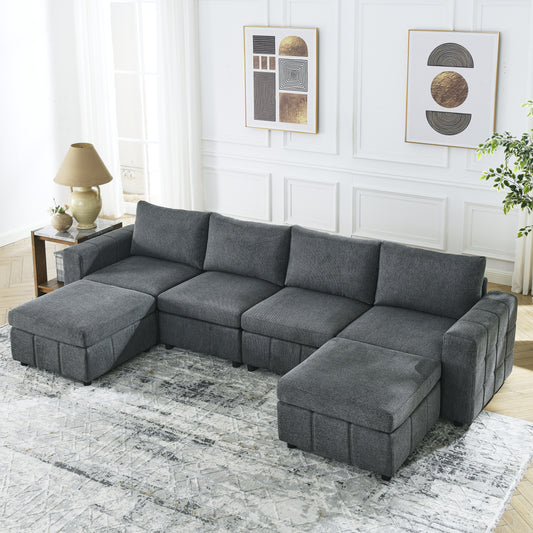 [Video]Upholstered Modular Sofa, U-Shaped Sectional Sofa Sets for Living Room Apartment(4-Seater with 2 Ottoman)