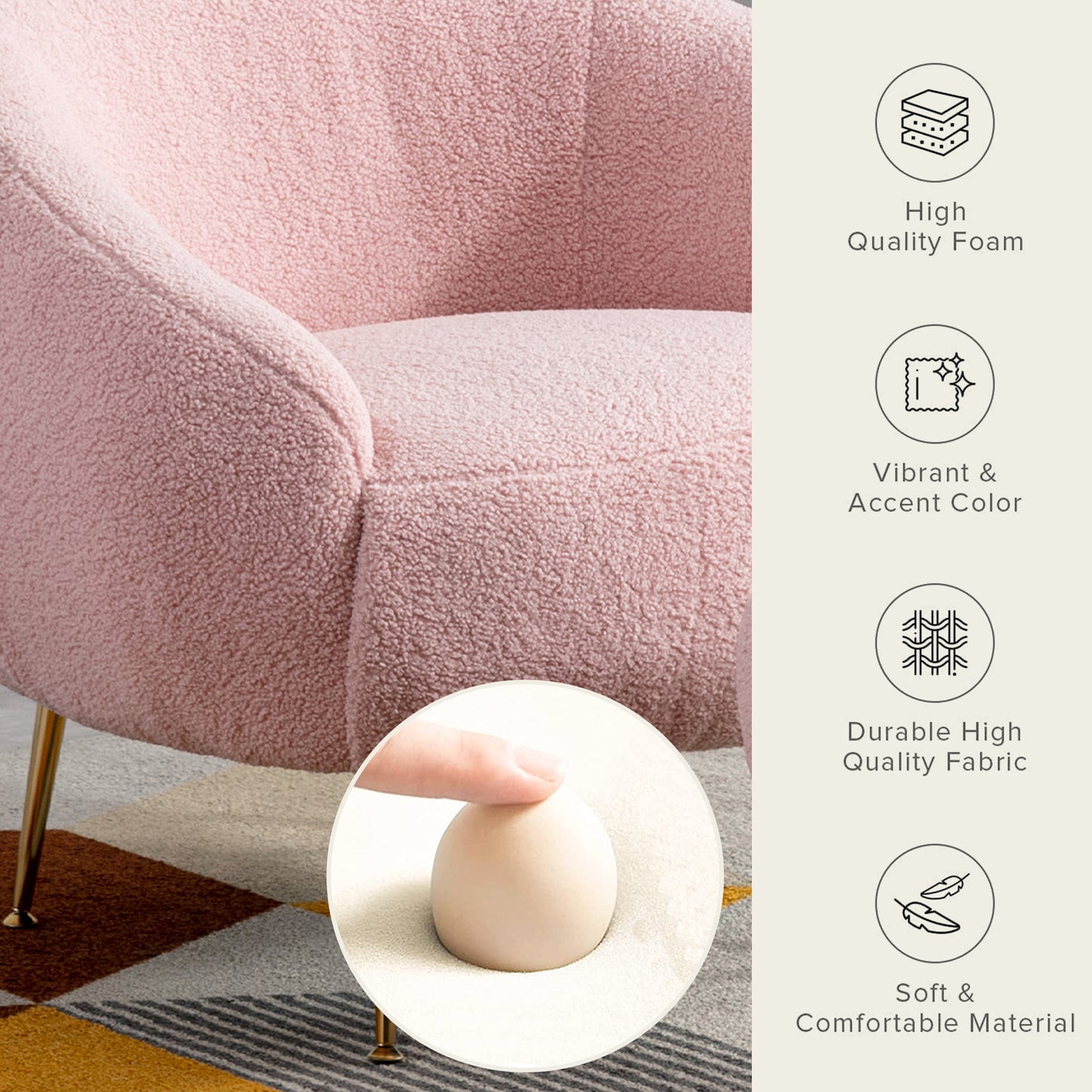 Modern Comfy Leisure Accent Chair, Teddy Short Plush Particle Velvet Armchair with Ottoman for Living Room