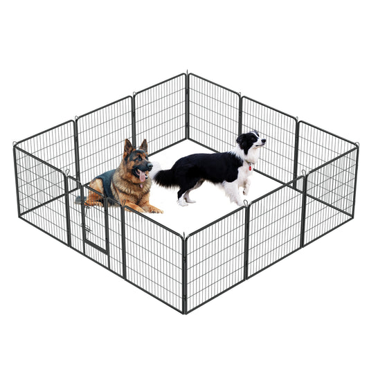 Dog Pens Outdoor 32" Height Foldable 12 Panels Heavy Duty Metal Portable Dog Playpen Indoor Anti-Rust Exercise Dog Fence with Doors for Large/Medium/Small Pets Play Pen for RV Camping Yard