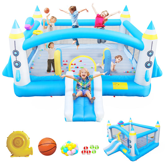 Multifunctional Jump 'n Slide Inflatable Bouncer for Kids Complete Setup with Blower - 198" x 180" Play Area - 96" Tall