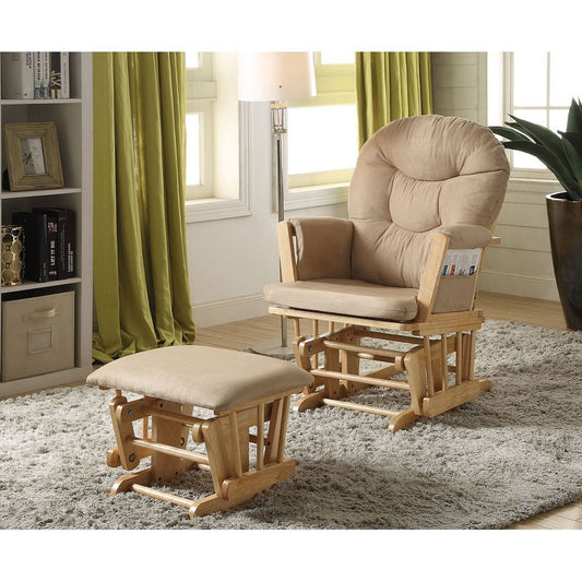 Rehan Chair & Ottoman (2Pc Pk) in Taupe Microfiber & Natural Oak