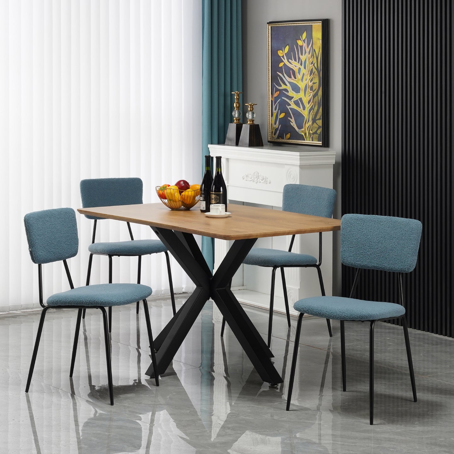 Dining Room Chairs Set of 4, Modern Comfortable Feature Chairs with Faux Plush Upholstered Back and Chrome Legs, Kitchen Side Chairs for Indoor Use: Home, Apartment (4 Blue Chairs)