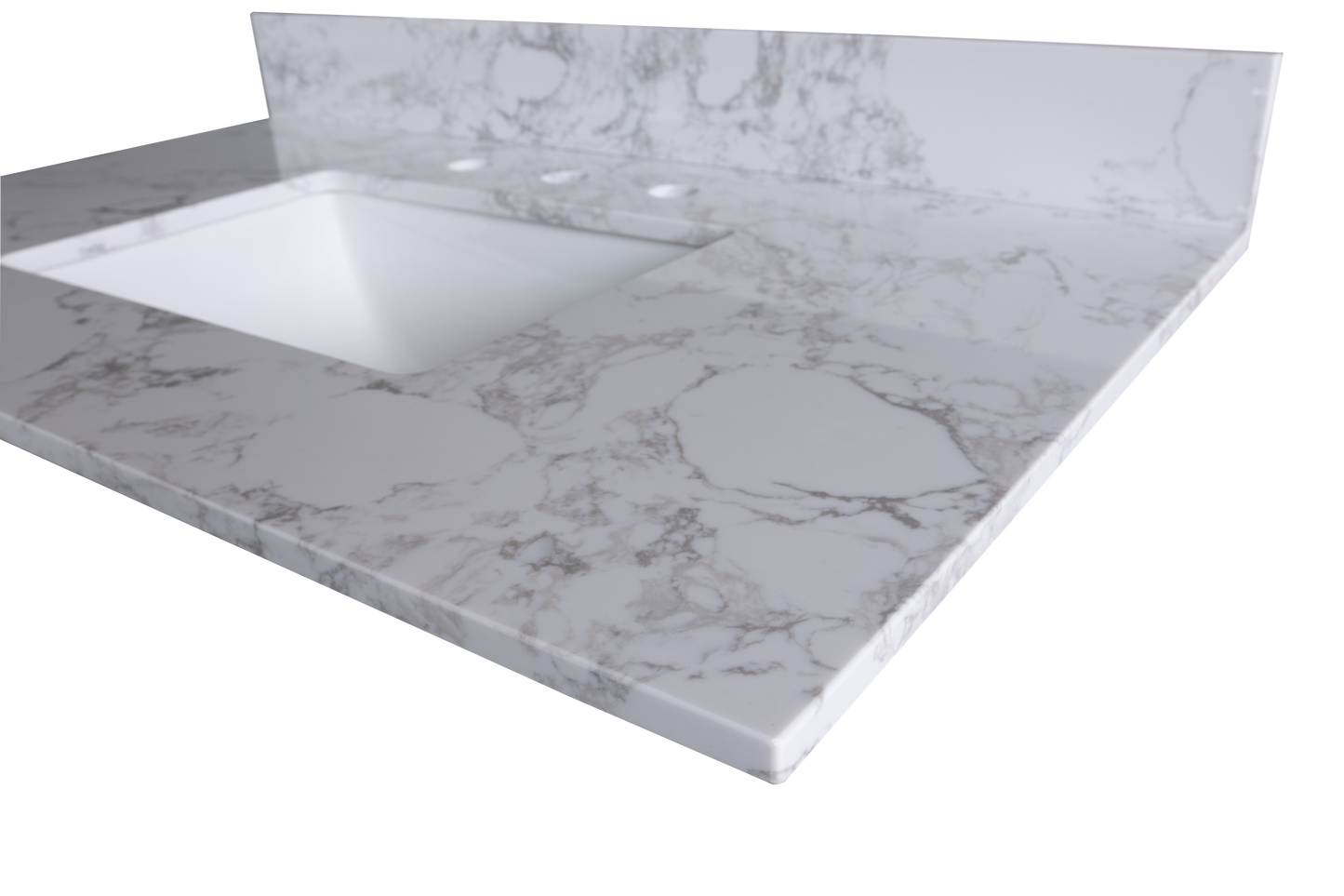 43"x22" bathroom stone vanity top engineered stone carrara white marble color with rectangle undermount ceramic sink and 3 faucet hole with back splash .