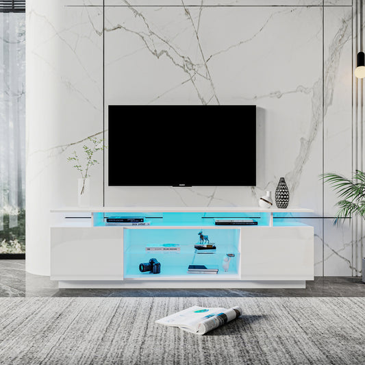 White TV Stand for 80 Inch TV Stands, Media Console Entertainment Center Television Table, 2 Storage Cabinet with Open Shelves for Living Room Bedroom