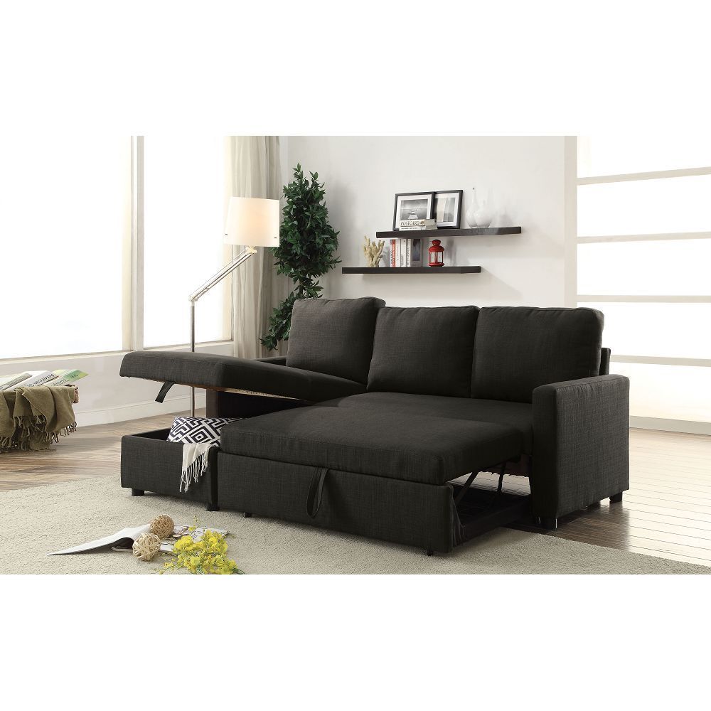 Hiltons Sectional Sofa w/Sleeper in Charcoal Linen