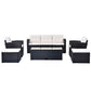 6-piece All-Weather Wicker PE rattan Patio Outdoor Dining Conversation Sectional Set with coffee table, wicker sofas, ottomans, removable cushions (Black wicker, Beige cushion)
